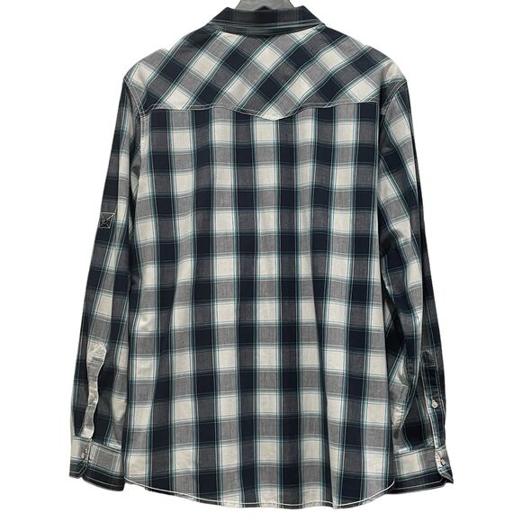 Mens Shirt Large Pearl Snap Western Cowboy Casual Checkered pattern - Picture 6 of 9